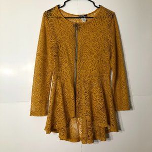 3/$20 Cleo Apparel Mustard Lace Shirt size L